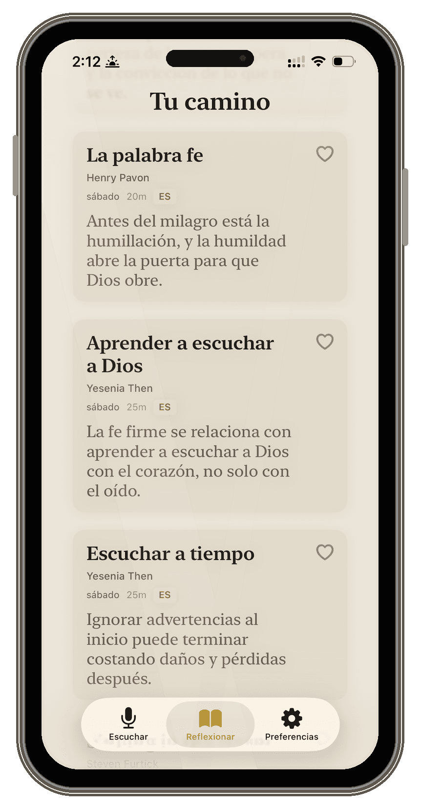 iPhone mostrando un diario de sermón terminado en PreachPal, listo para releer
