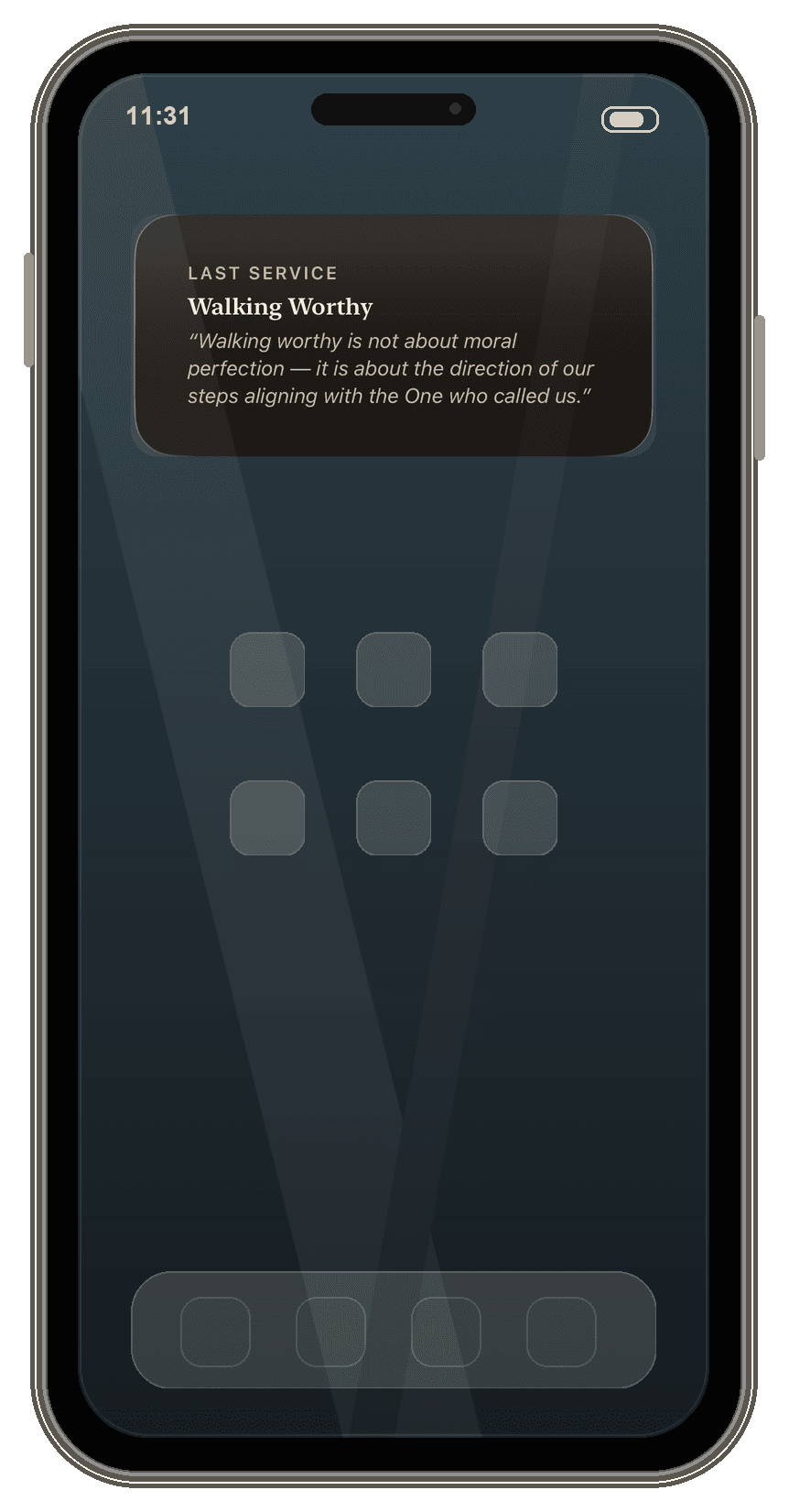 iPhone Home Screen with the PreachPal widget holding the latest sermon