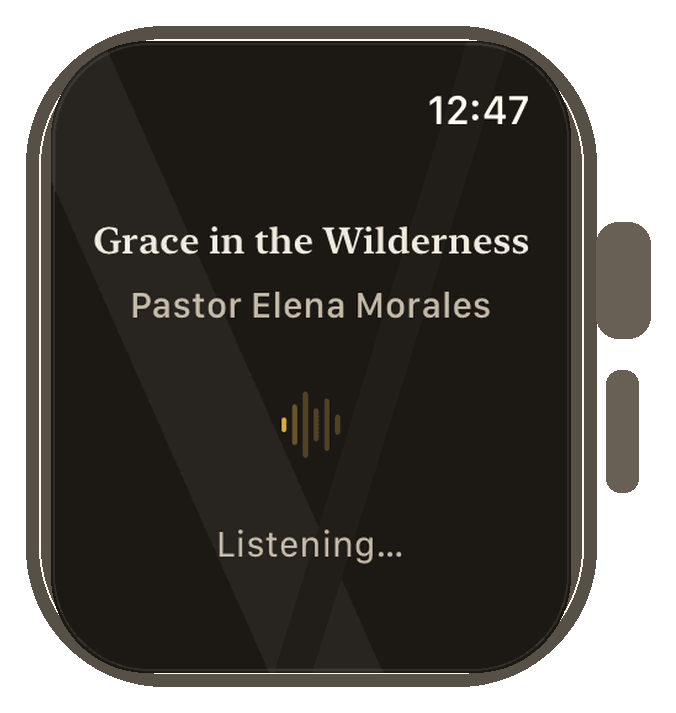 Apple Watch mostrando un sermón en curso en PreachPal